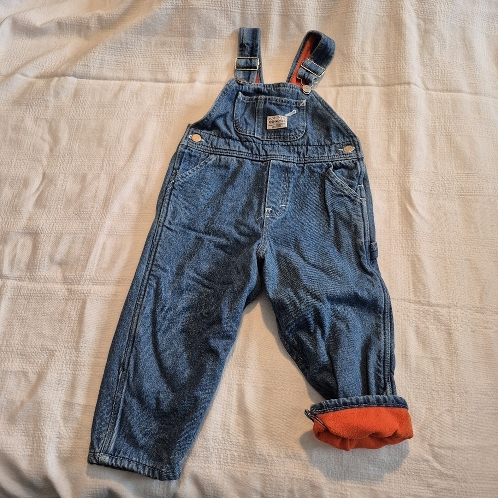 Vintage Oshkosh size 3T fleece lined jean overalls GUC